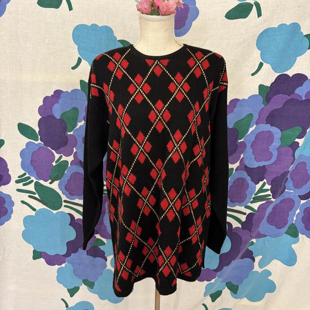 Vtg Leslie Fay geometric knit sweater sz Large